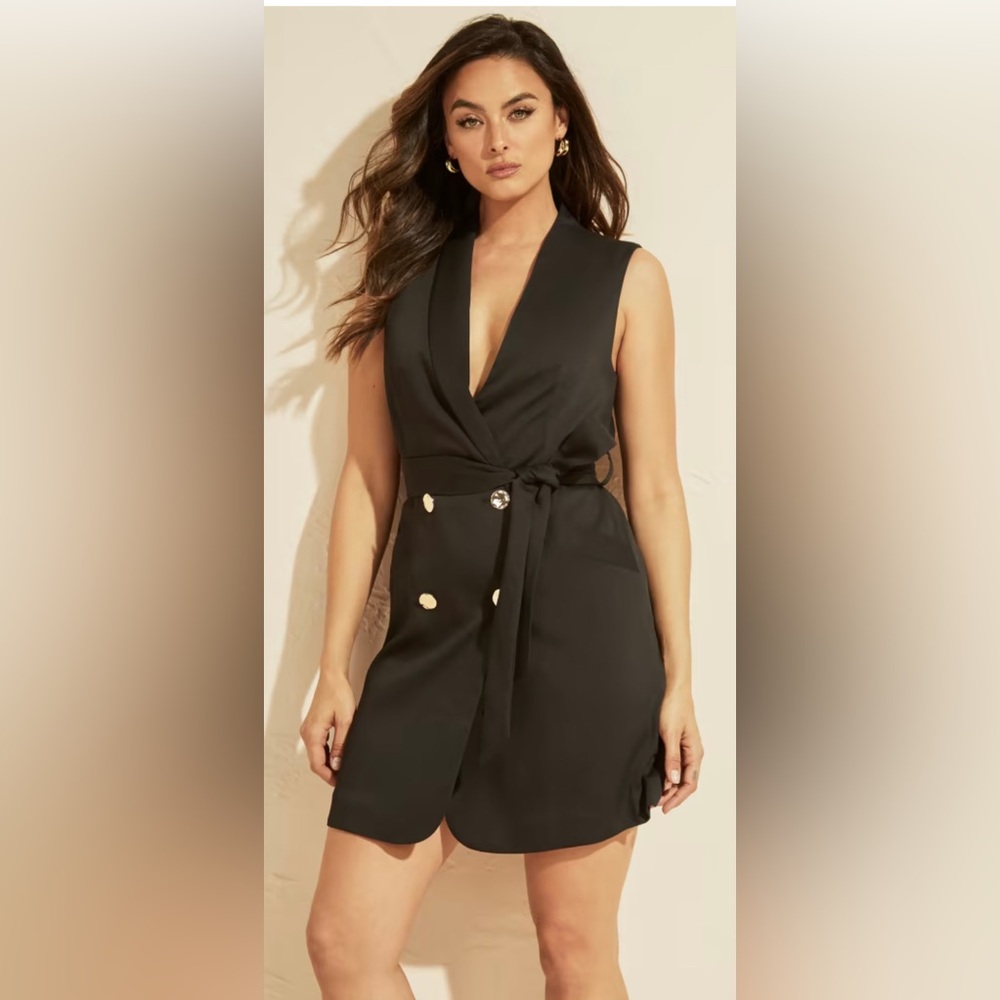 Marciano by Guess black tuxedo dress with gold buttons. Size 8.